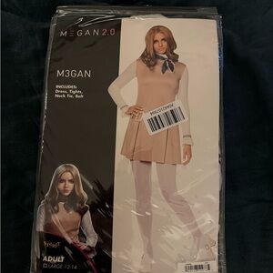 Spirit M3GAN 2.0 Costume with Beige Dress and Blue Tie